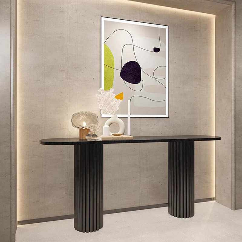 Table de véranda en bois massif de style français., Noir, H 31,5 po x l 70,8 po x P 13,7 po