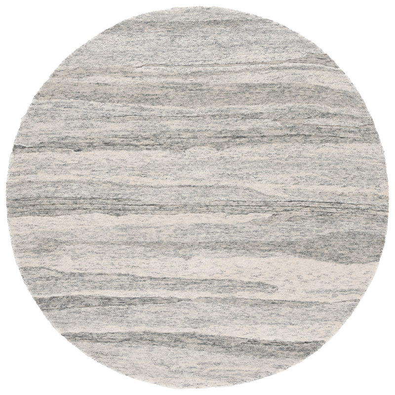 Houbler Ebony Hand Tufted Wool Pile Abstract Rug, Round 6'