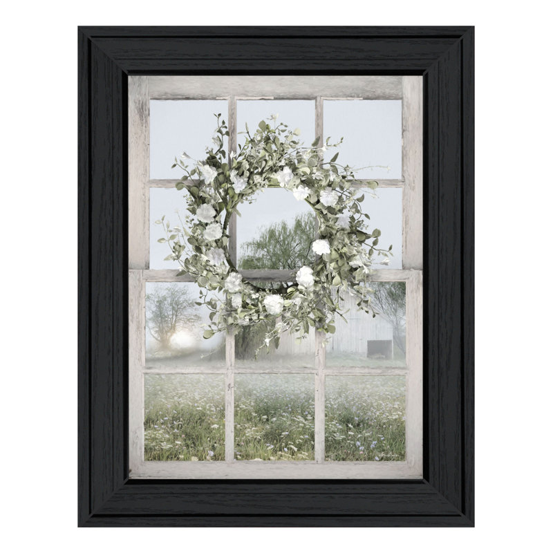 «Spring Farm View», art mural encadré pour le salon et la maison par Lori Deiter, L 15 po x H 19 po, Cadre noir