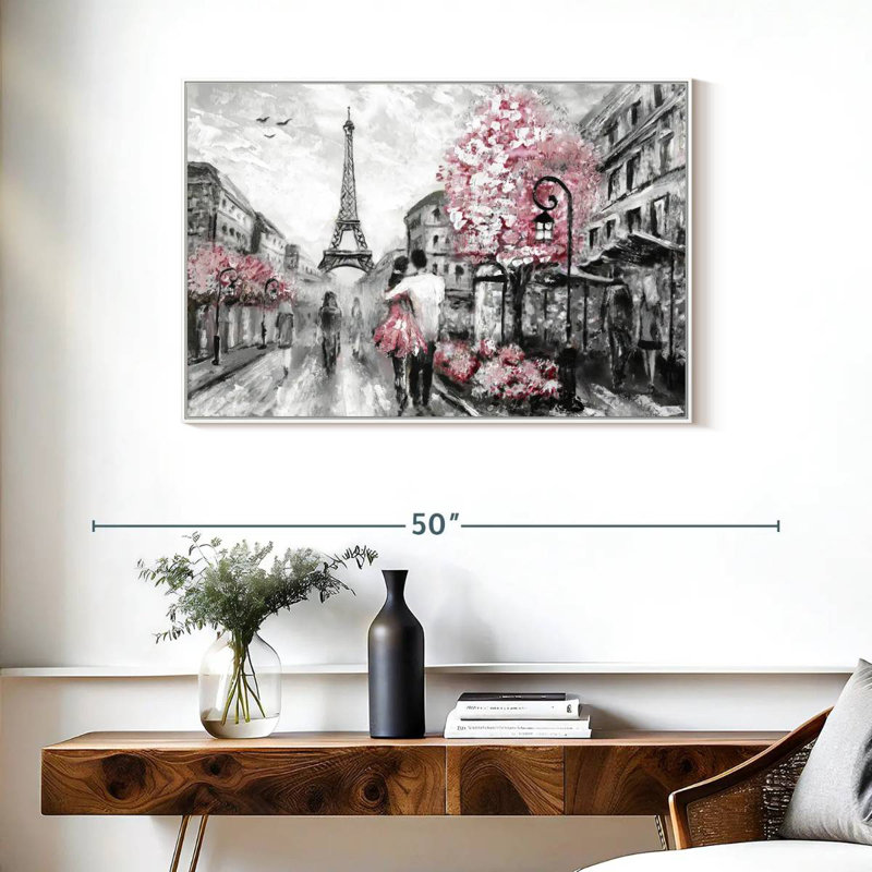 Rose Paris, Cadre flottant blanc, 37 po x 25 po