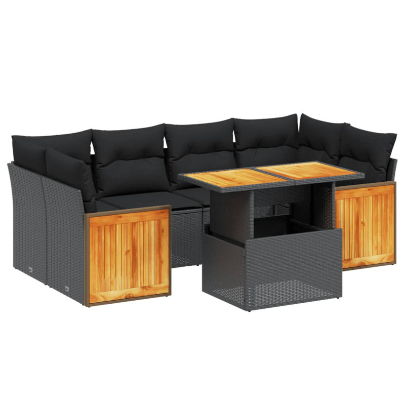  Ensemble de canapé de jardin avec accoudoirs réglables en rotin PE noir