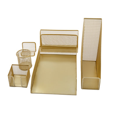 Martha Stewart Ryder Premium 6 Piece Mesh Metal Desktop Office Supplies Organizer Set