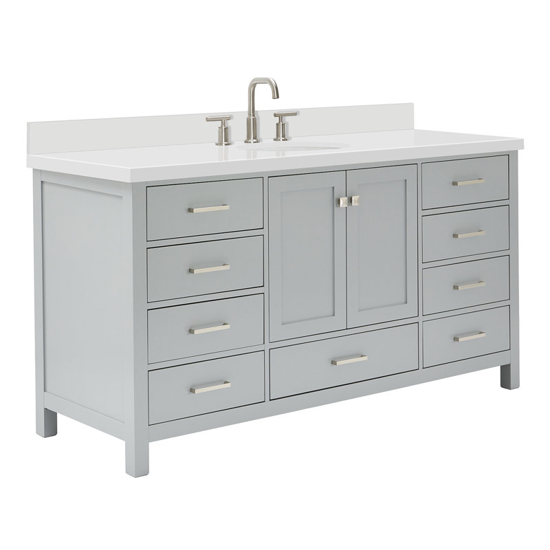 Cambridge 67'' Single Bathroom Vanity with White Quartz Top, Gray
