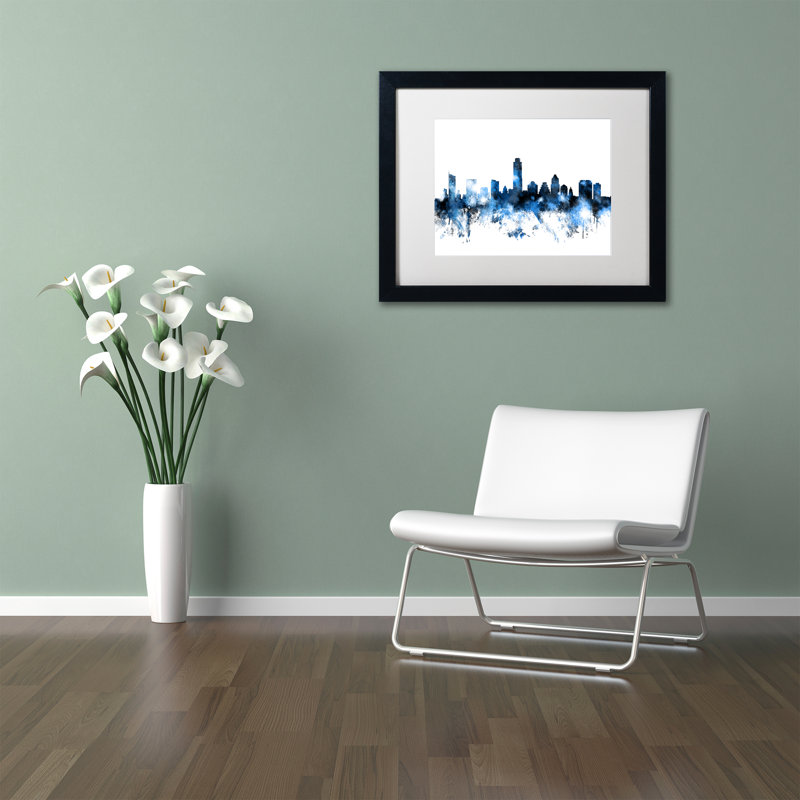«Austin Texas Skyline II», impression, H 13 po x l 16 po x P 0,75 po, Cadre noir, Blanc