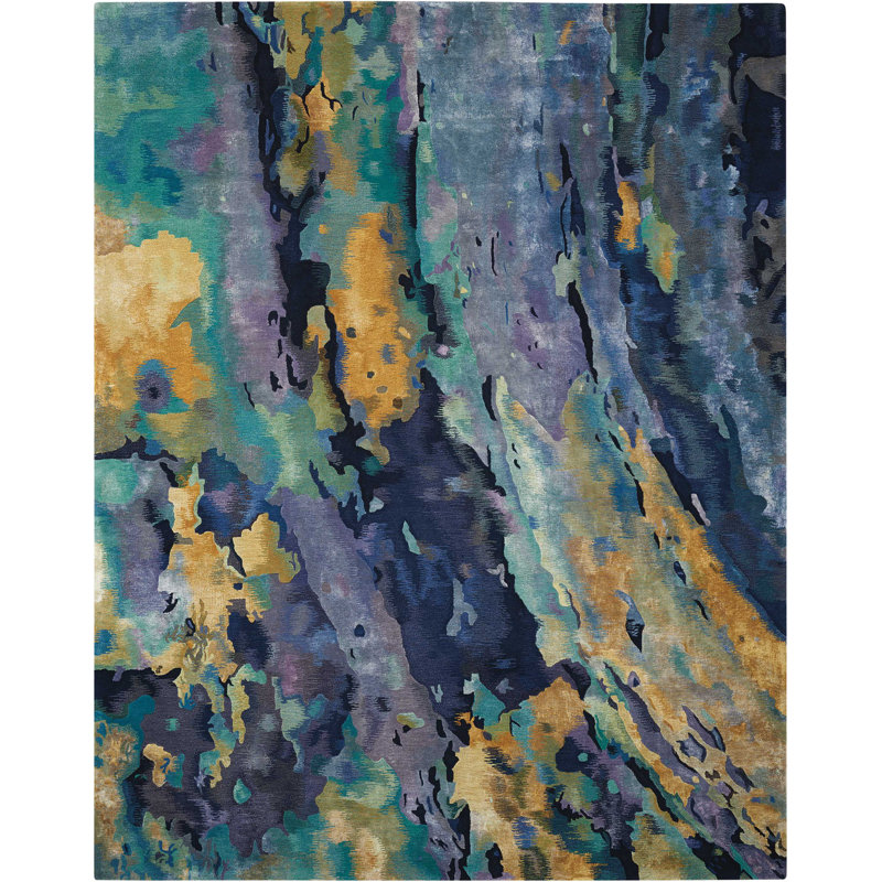 Tapis bleu marine moderne à motif abstrait Versailles, Rectangle 3 pi 9 po x 5 pi 9 po