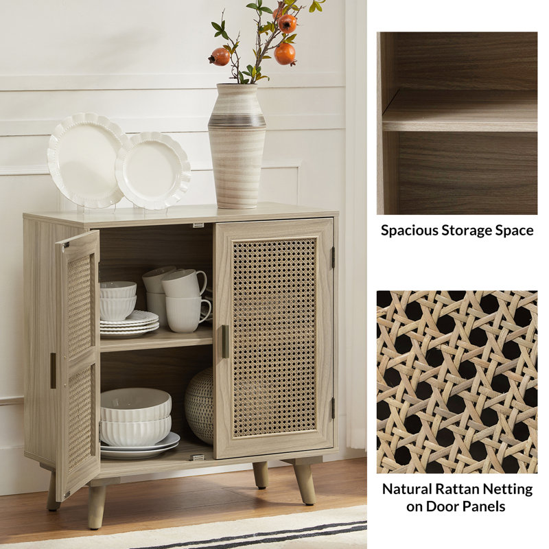 Armoire d'appoint à 2 portes en rotin avec pieds en bois massif Cuillin, Gland