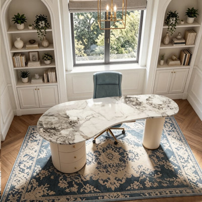 Picture color Free form Sintered Stone Executive Desk with drawers desk