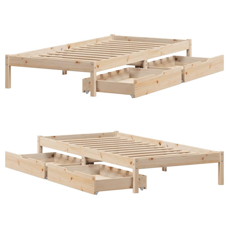 Solid Wood Storage Bed, Brown, Single (3')
