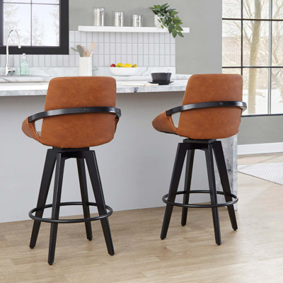 Contemporary Swivel Bar Stool Set with Faux Leather Upholstery and Rounded Footrest