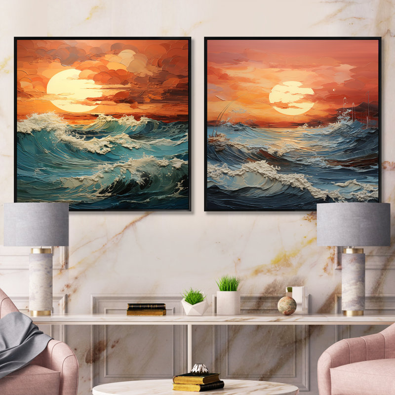 Coucher de soleil sur la plage Bold Beach, Cadre flottant noir, H 16 po x l 33 po