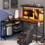 Zabarskaya Gaming Desk, Computer Desk with Power Outlets, LED Lights, Reversible Corner Desk with 4-Tier Shelves,Cup Holder & Hook Carbon Fiber-1493631659-1493676970