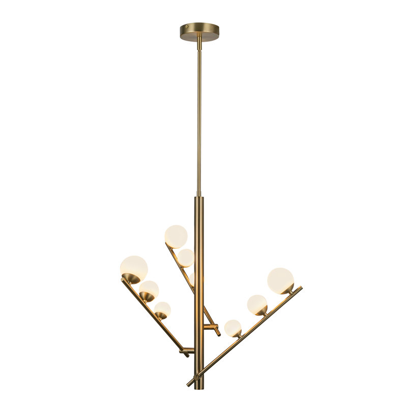 Cypress 3 Arm Opal Glass LED Chandelier, Brushed Gold