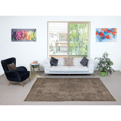 Tapis turc contemporain fait à la main 5,5 x 9,3 pi de couleur brune