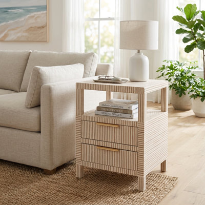 Table d'appoint moderne en métal tressé avec tiroir, idéale pour le salon ou la chambre - Design élégant pour les petits espaces - Ivoire et beige