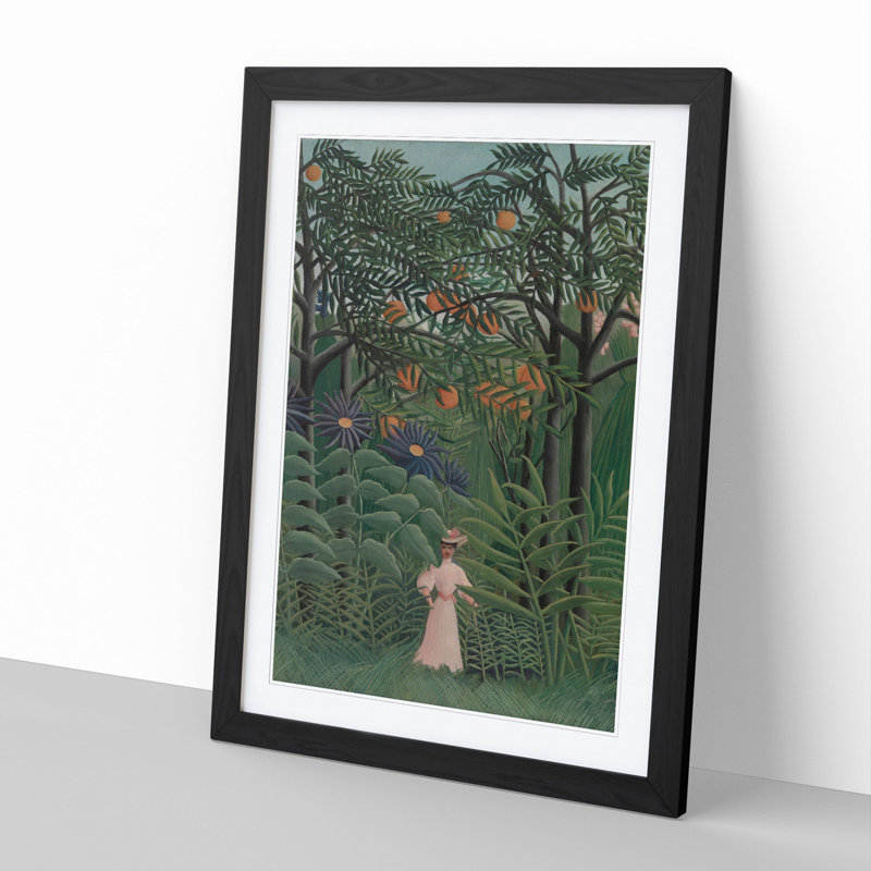 Woman Walking in an Exotic Forest by Henri Rousseau - Picture Frame Painting, 65cm H x 48cm W x 2cm D, Black