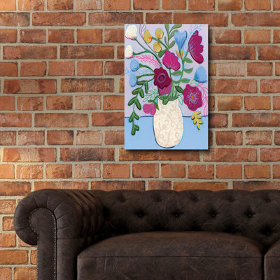 Epic Art 'Blooms In Painted Vase'  by Jeri Hauth Acrylic Glass Wall Art, 16" x 24"