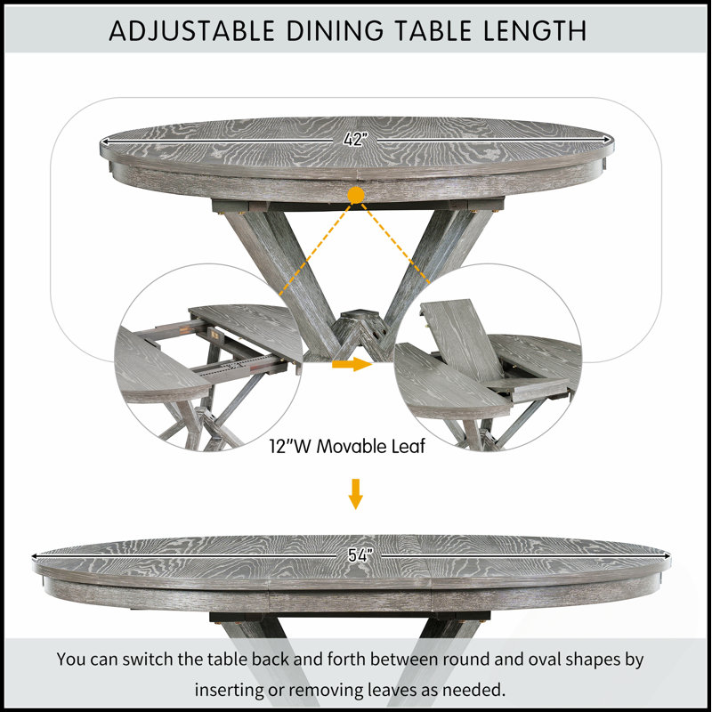 Ensemble de table de salle à manger 5 pièces avec table ronde extensible et 4 chaises rembourrées pour des espaces de salle à manger et de vie élégants
