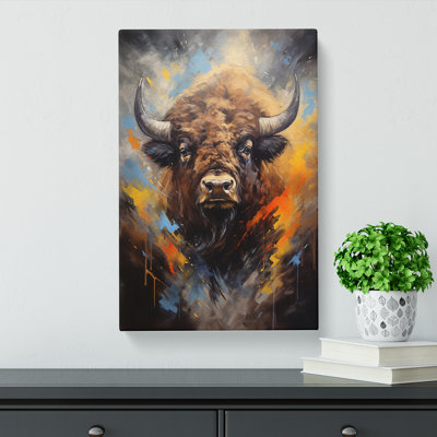 Bison Hard Edge Painting - Wrapped Canvas Print