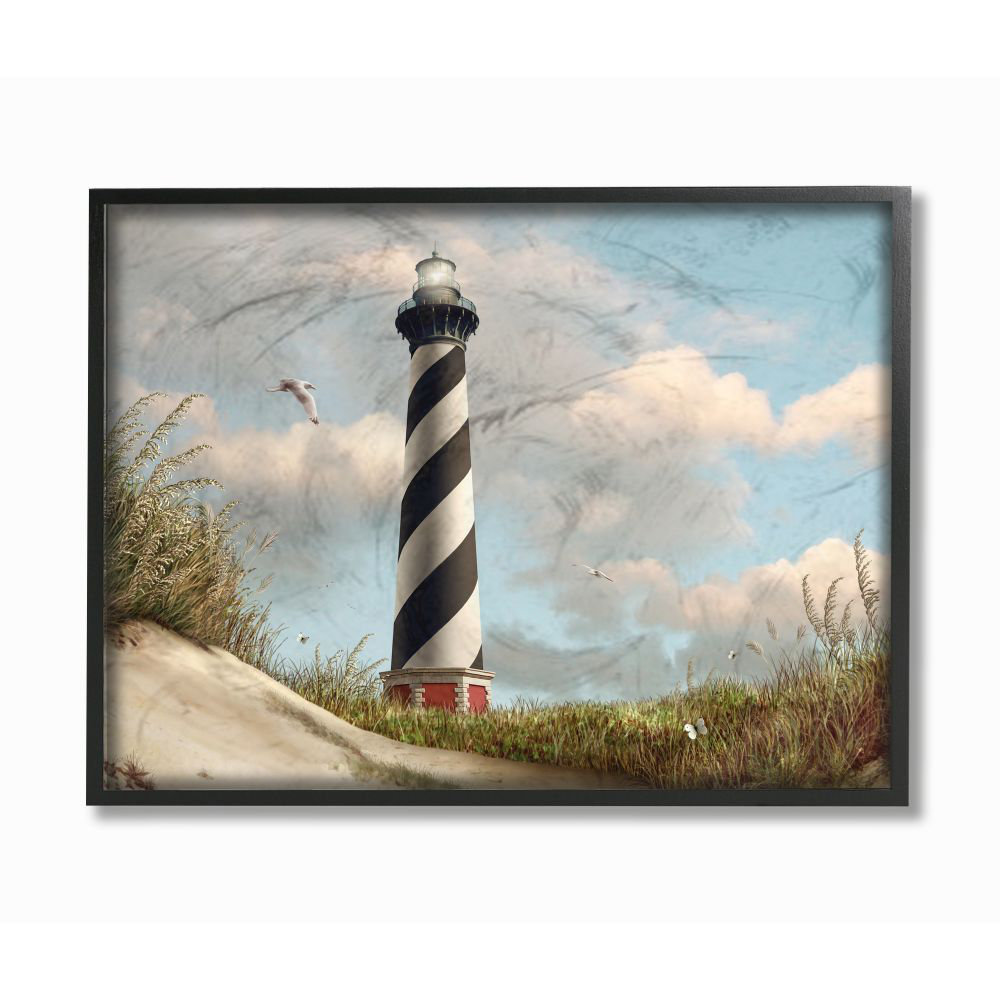 " Cape Hatteras Black And White Swirl Shore Side Lighthouse With Sand Dune " by Alan Giana & Company Breakwater Bay 