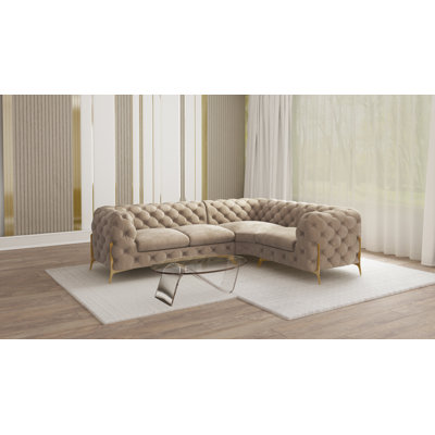 Chesterfield Corner Sofa L-Shape  with Gold Metal Legs
