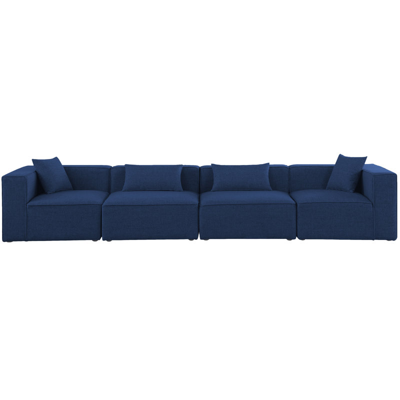 Canapé modulaire Cube, Tissu texturé en lin bleu marine