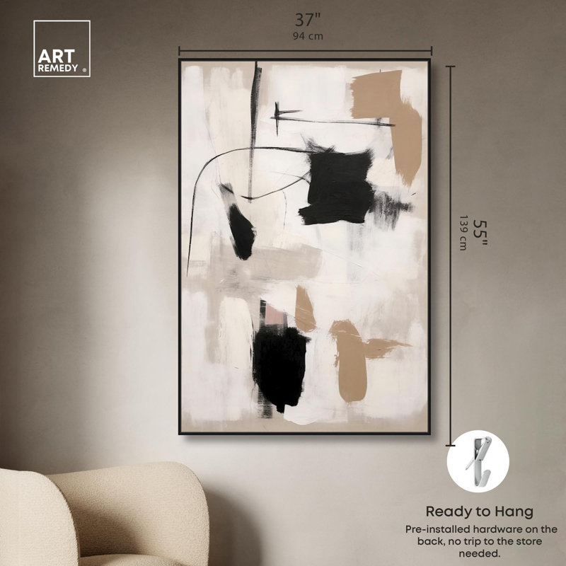 Strings in Abstraction Canvas Muted Abstract Wall Art by Art Remedy, 16" H x 11" W, Black Framed