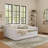Daybed With Trundle Upholstered Sofa Bed, With Vertical Stripes, Linen Fabric-43602478-43602464