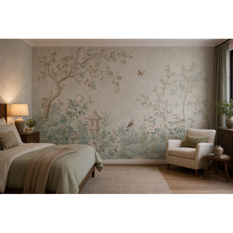 Papier peint de jardin chinois Chinoiserie, 100"x96", Peler et coller