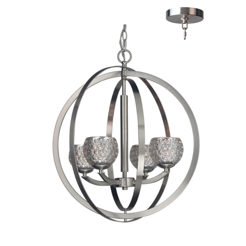 Heavner 4 - Light Globe Chandelier, Halogen, Faux Opal Cylinder, Bronze