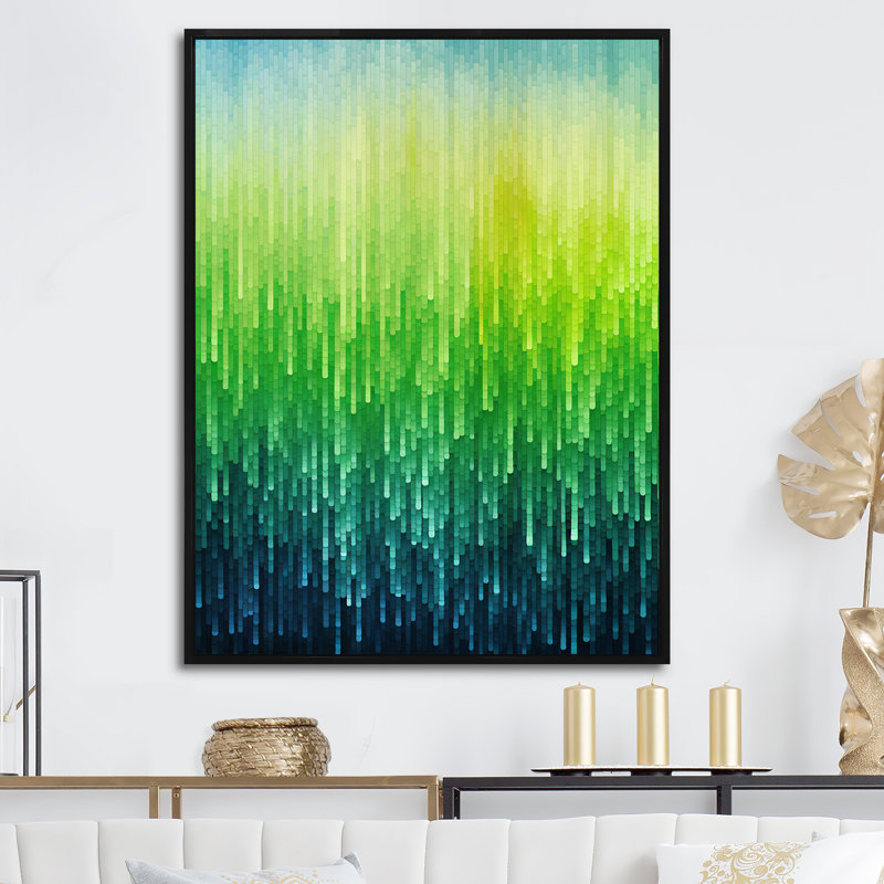 «Green Color Code» - art mural toile arc-en-ciel, Cadre flottant noir, H 40 po x l 30 po x P 1,5 po