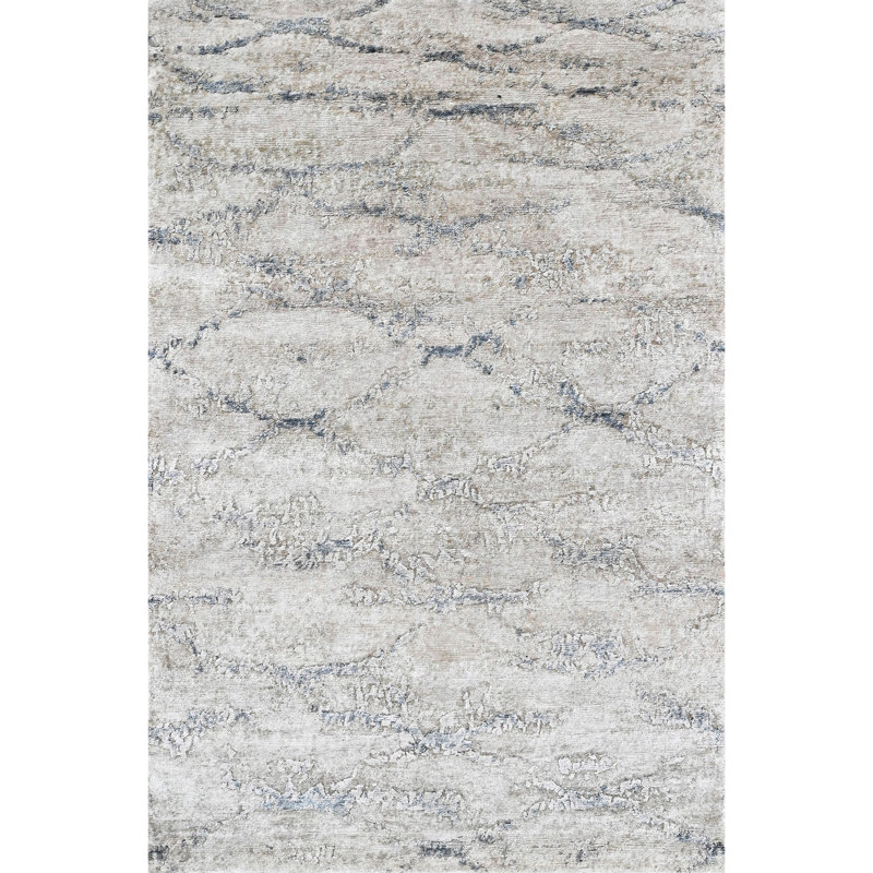 High-Quality Hand-Knotted Light Grey And Blue Area Rug