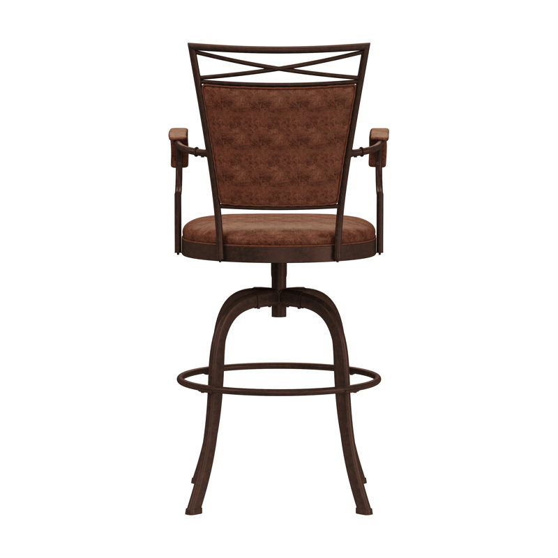 Kazuho Upholstered Metal Swivel Stool, Bar Stool 30" Seat Height, Weathered Brown