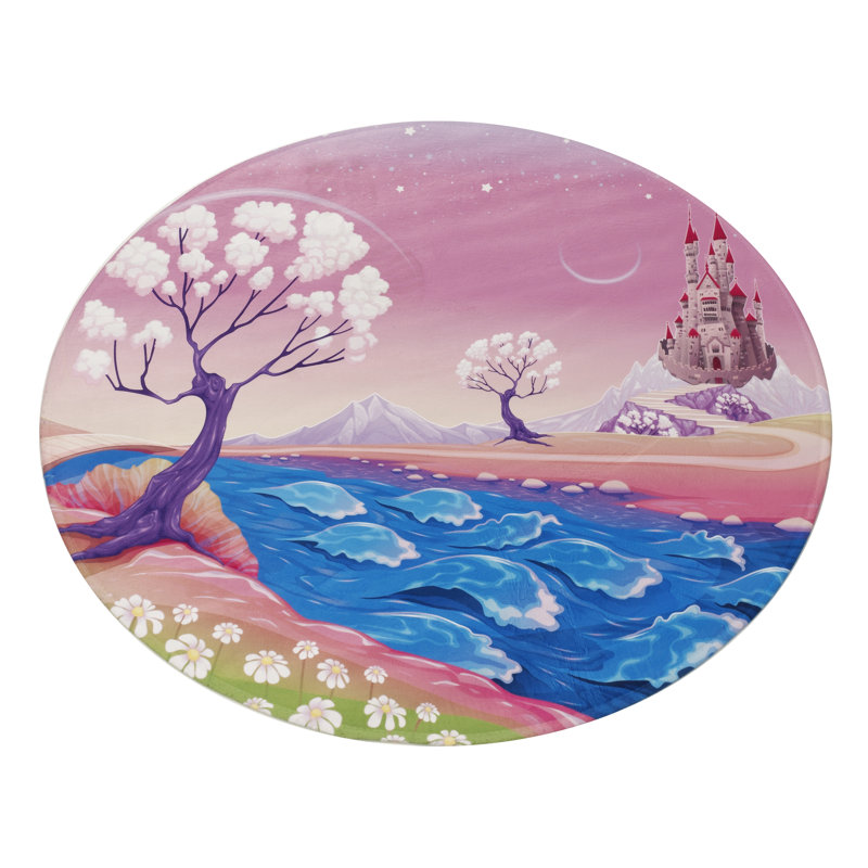 Lovely Flatweave Pink/Blue Rug, Round 100cm