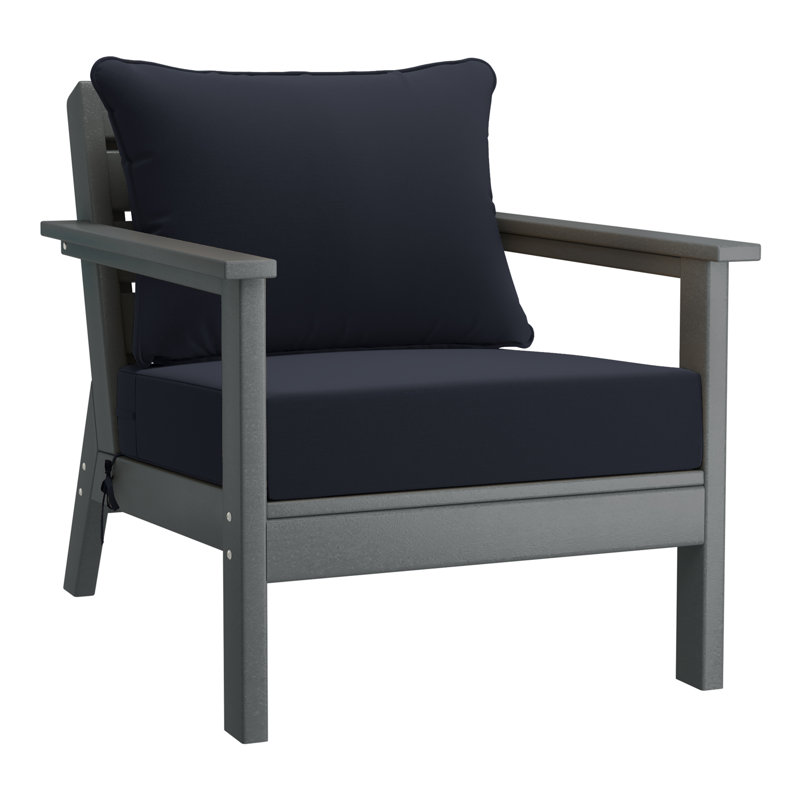 Hydea Deep Seating Chair With Cushions, Gray, Navy Blue