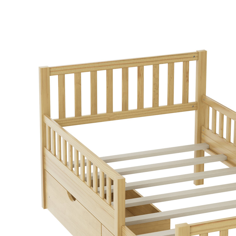 Curits 2 Drawers Platform Bed with Guardrails, Twin, Natural