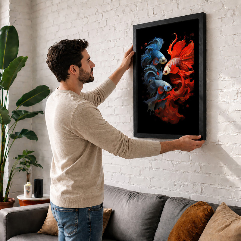 Facing Bettas Modern 1 Piece Single Picture Frame Wall Art, A1 - 84.1 x 59.4 cm, Black