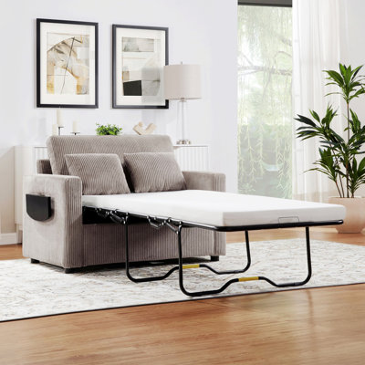 Canapé-lit avec matelas pliable, causeuse avec table d'appoint pliable et deux ports USB pour le salon