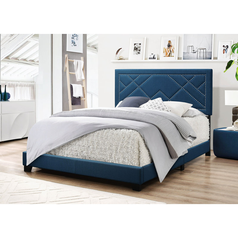 Castlebourne Haston Nailhead Trim Standard Bed, Blue, King