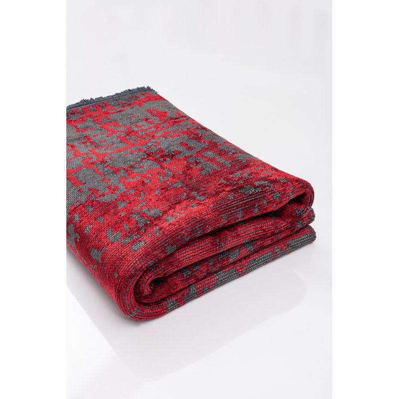 Rapture Gray/Red Abstract Luxury Area Rug, Rectangle 7'10" x 9'10"