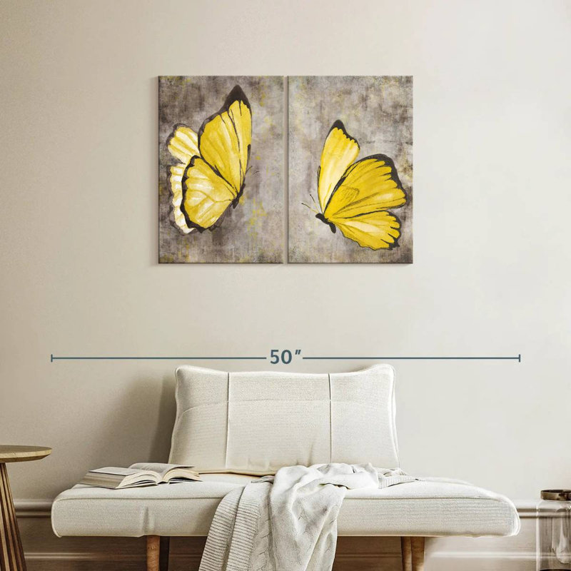 «Yellow Butterflies», reproduction d'art sur toile, H 24 po x l 33 po x P 1,25 po