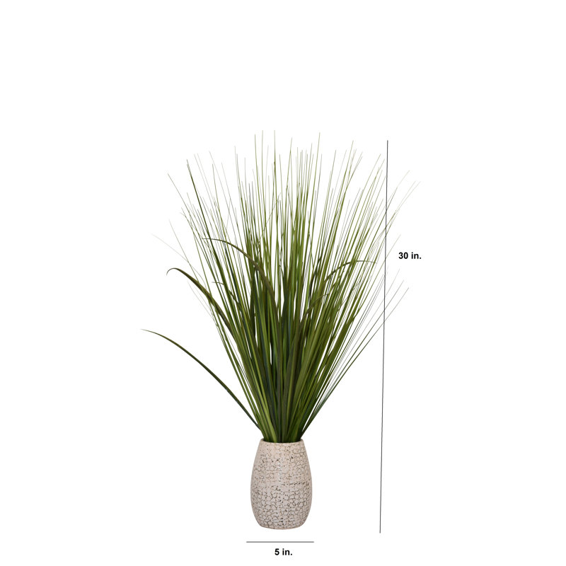 30'' Faux Foliage Grass in Ceramic Pot, White