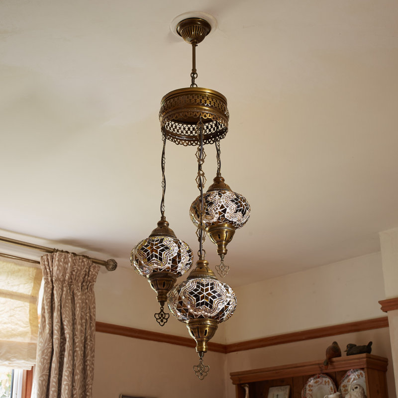 Karlie 3 - Light Antique Bronze Cluster Pendant, Brown/Amber