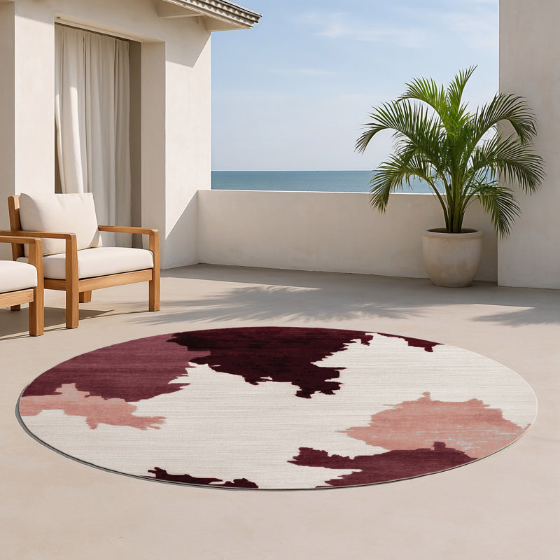 Watercolor Red Indoor and Outdoor Area Rug, Round 5'