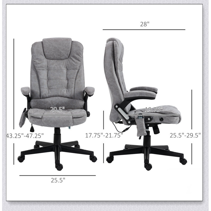 Fauteuil de bureau à 6 points de massage vibrant avec chaleur lombaire , Polyester gris