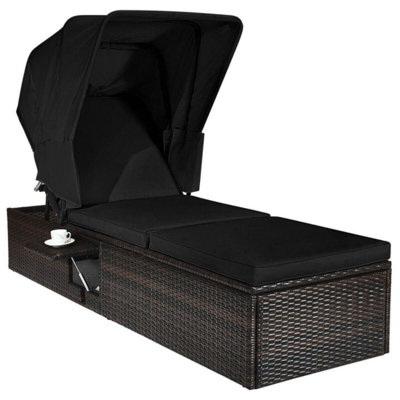 Outdoor Adjustable Cushioned Chaise Lounge Chair With Folding Canopy