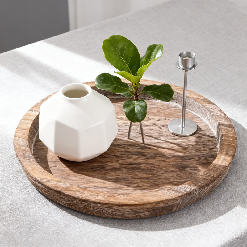 Rustic Wooden Candle Tray Round Farmhouse Centerpiece For Tealight Pillar Candles Holiday Home Decor Wedding Table, Brown