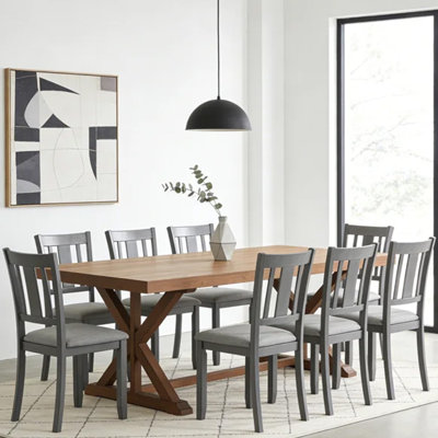 Ensemble de 8 chaises de salle à manger confortables, chaises de cuisine en bois massif avec siège en lin rembourré et dossier incurvé, chaises d'appoint rembourrées, capacité de 330 lb pour le salon, la maison de campagne, la décoration moderne