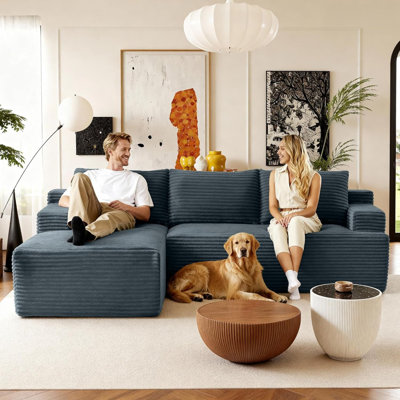 96" Sectional Couches for Living Room Fluffy Cloud Couch Sofa with Deep Seat Upholstered Boneless Couchs Modern Modular Sectional Couch with Chaise