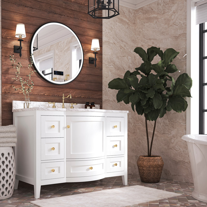 Lauren 48'' W Single Vanity, White, Gold