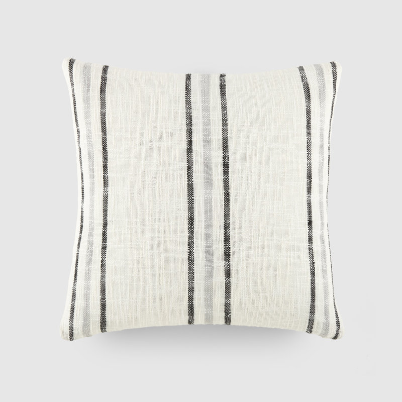 Yarn Dyed Cotton Decor Throw Pillow in Framed Stripe, Gray